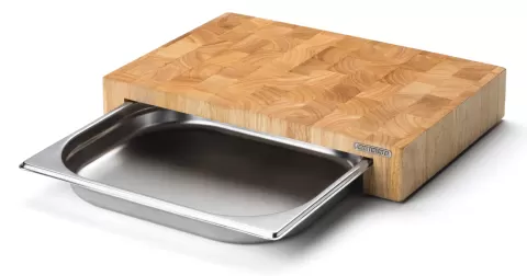 Stirnholz Schneidebrett mit Edelstahl Schublade