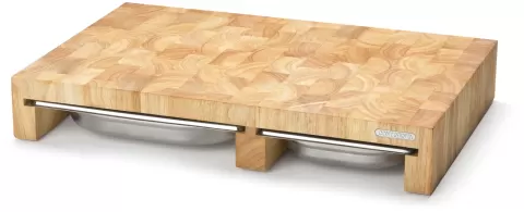 Gummibaum Schneidebrett mit 3 Edelstahl Schubladen