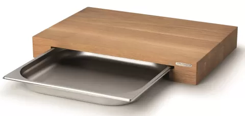 Eiche Schneidebrett mit Edelstahl Schublade