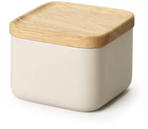 Keramik Vorratsdose sand mit Holzdeckel
